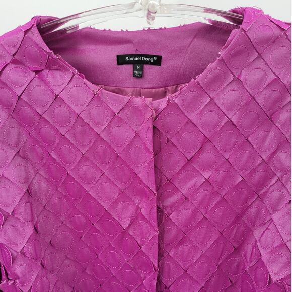 Samuel Dong Vintage Pink Applique Quilt Snap‎ Front Belted Trench Coat Jacket - Picture 6 of 16